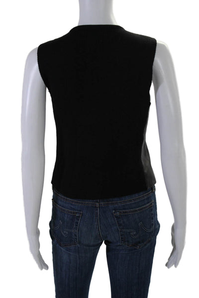 Tyler Boe Womens Leather Wool Knit Back Sleeveless Crewneck Top Black Size S