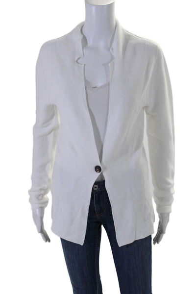 Peserico Womens Cotton Knit Long Sleeve V-Neck Blazer Cardigan White Size S