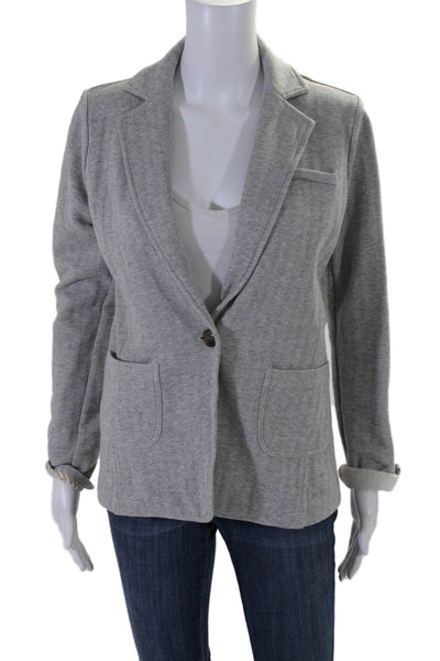 Ecru Womens Cotton Chevron Print Long Sleeve One Button Blazer Light Gray Size S