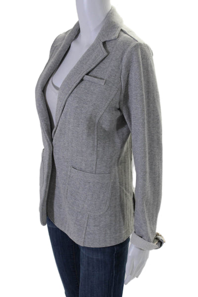 Ecru Womens Cotton Chevron Print Long Sleeve One Button Blazer Light Gray Size S