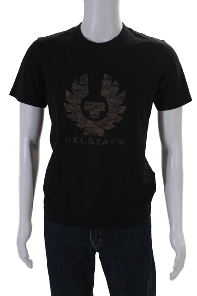 Belstaff Mens Short Sleeve Crew Neck Logo Tee Shirt Black Cotton Size Small