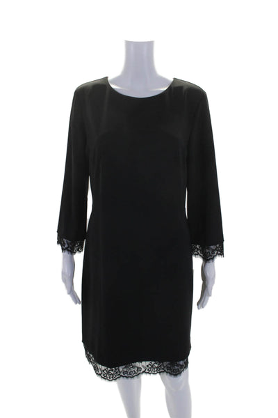 Marccain Womens Round Neck Lace Trimmed Darted Midi Sheath Dress Black Size 4