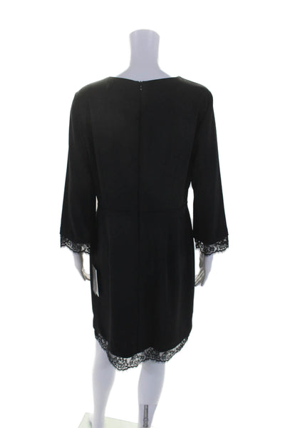 Marccain Womens Round Neck Lace Trimmed Darted Midi Sheath Dress Black Size 4