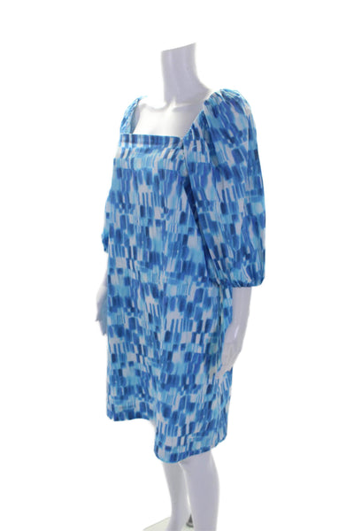 Marella Womens Cotton Spotted Print Square Neck A-Line Midi Dress Blue Size 10