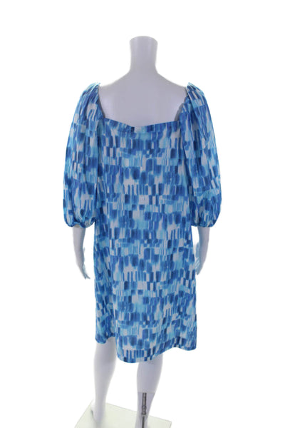 Marella Womens Cotton Spotted Print Square Neck A-Line Midi Dress Blue Size 10