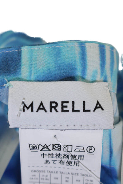 Marella Womens Cotton Spotted Print Square Neck A-Line Midi Dress Blue Size 10