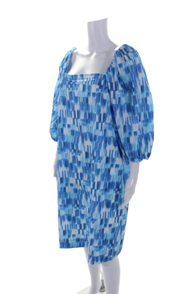 Marella Womens Cotton Cottage Spotted Off-the-Shoulder Midi Dress Blue Size 8