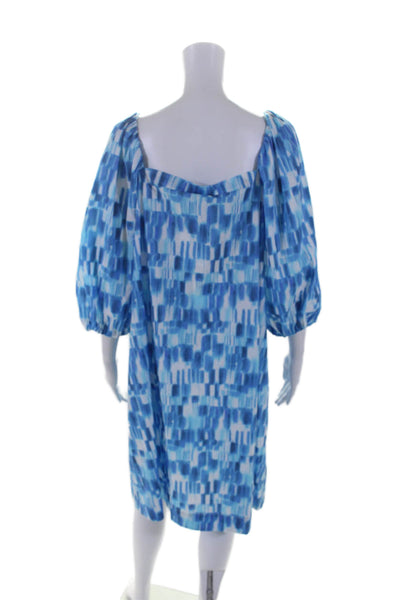 Marella Womens Cotton Cottage Spotted Off-the-Shoulder Midi Dress Blue Size 8