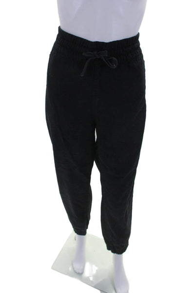 TNA Womens Cotton Elastic Waist High Rise Drawstring Jogger Pants Black Size L