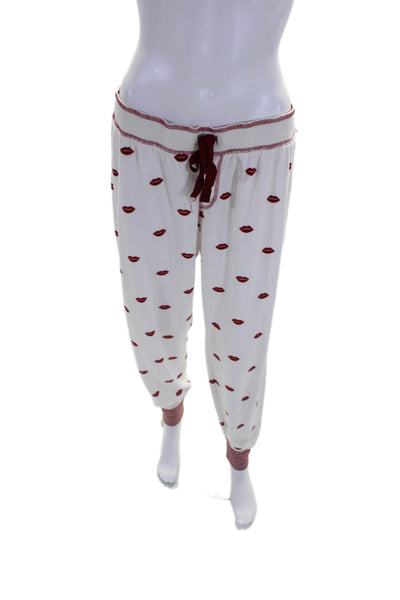 P.J. Salvage Womens Fleece Kiss Print Top Jogger Pants Pajama Set White Size L