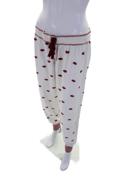 P.J. Salvage Womens Fleece Kiss Print Top Jogger Pants Pajama Set White Size L