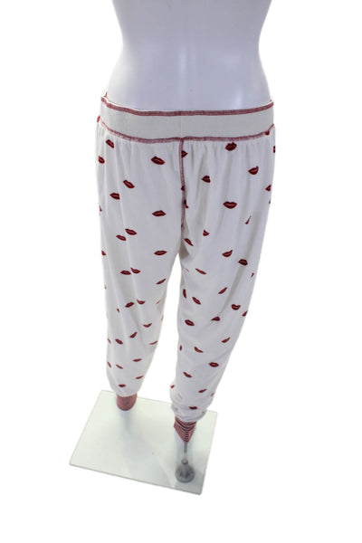 P.J. Salvage Womens Fleece Kiss Print Top Jogger Pants Pajama Set White Size L