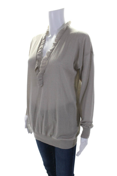 Stella McCartney Womens Taupe Cashmere Ruffle Long Sleeve Sweater Top Size 40