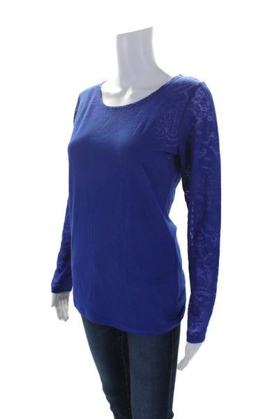 Etro Milano Womens Cotton Blue Paisley Scoop Neck Long Sleeve Knit Top Size 48