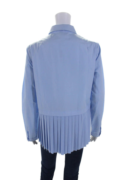 Akris Punto Womens Blue Cotton Henley Neck Pleated Back Blouse Top Size 10