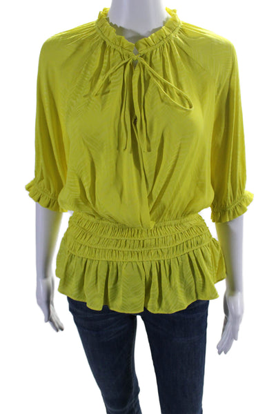 Current Air Womens Long Sleeves Key Hole Neck Blouse Yellow Size Small