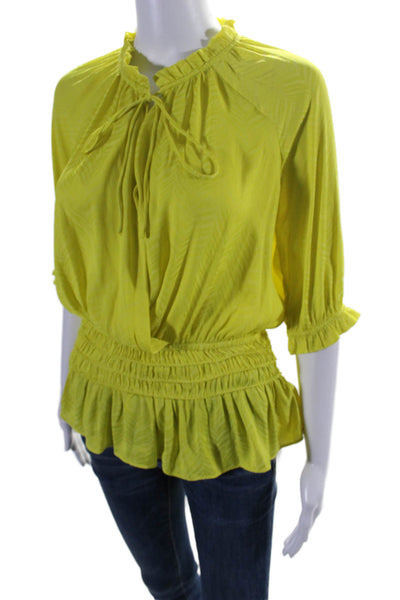 Current Air Womens Long Sleeves Key Hole Neck Blouse Yellow Size Small