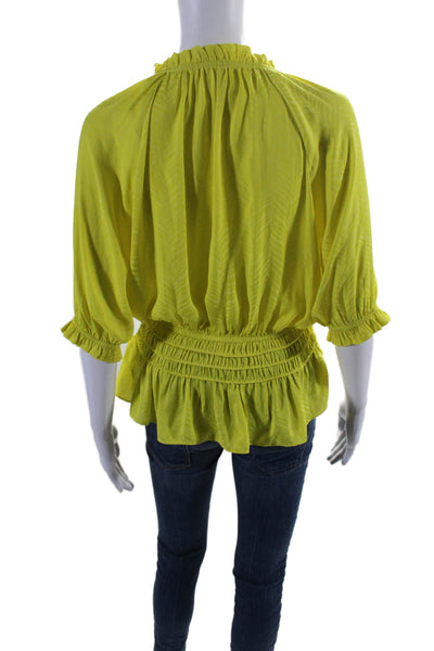 Current Air Womens Long Sleeves Key Hole Neck Blouse Yellow Size Small