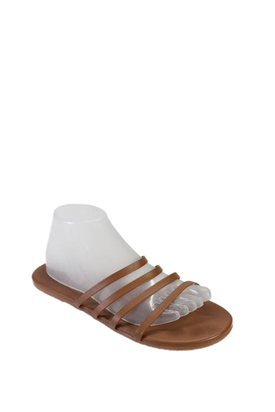 TKEES Womens Leather Strappy Slide On Casual Sandals Chestnut Brown Size 9