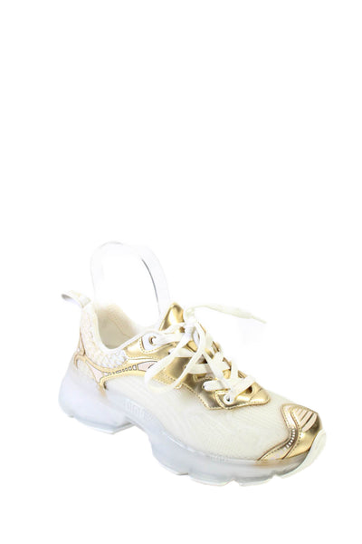 Christian Dior Womens White and Gold Textured Athletic Sneakers Shoes Size 6.5