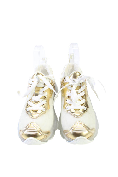 Christian Dior Womens White and Gold Textured Athletic Sneakers Shoes Size 6.5