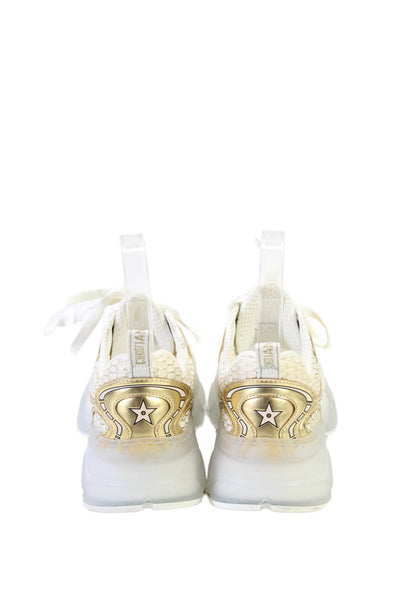 Christian Dior Womens White and Gold Textured Athletic Sneakers Shoes Size 6.5