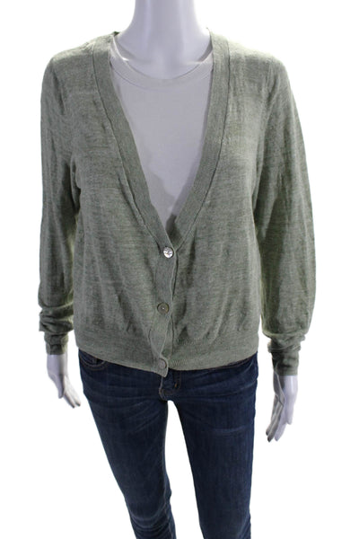 Brora Womens Linen Long Sleeves Button Cardigan Sweater Green Size 8-10