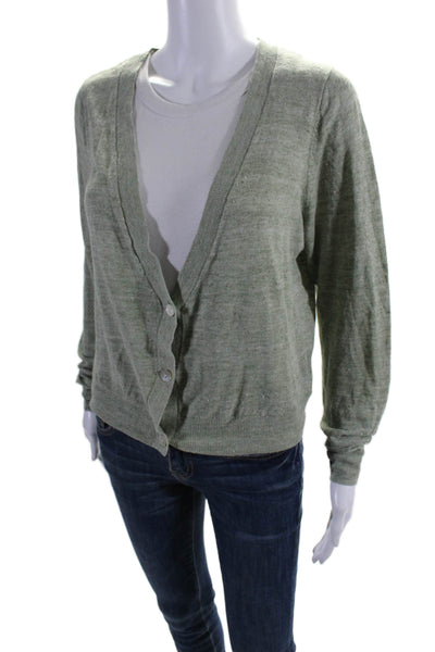 Brora Womens Linen Long Sleeves Button Cardigan Sweater Green Size 8-10