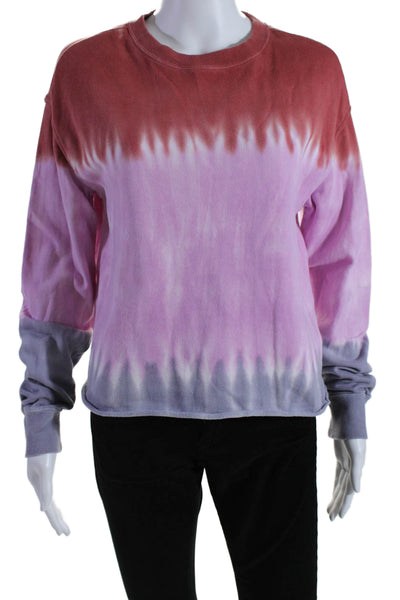 Spiritual Gangster Womens Pullover Scoop Neck Tie Dyed Sweater Pink Gray Small