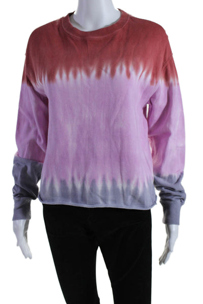 Spiritual Gangster Womens Pullover Scoop Neck Tie Dyed Sweater Pink Gray Small