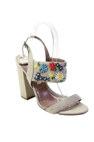 Tabitha Simmons Womens Block Heel Stitched Floral Ankle Strap Sandals Brown 39