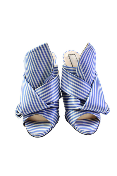 No21 Womens Stiletto Knotted Satin Striped Slide Sandals Blue White Size 39