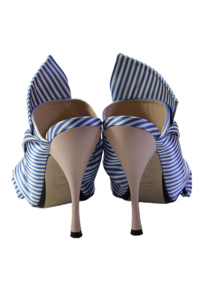 No21 Womens Stiletto Knotted Satin Striped Slide Sandals Blue White Size 39