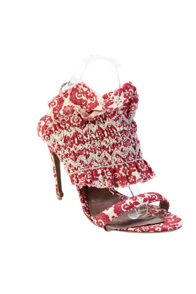 Tabitha Simmons Womens Stiletto Floral Printed Ankle Strap Sandals Red White 39