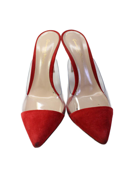 Gianvito Rossi Womens Stiletto PVC Cap Toe Mules Pumps Red Suede Size 39