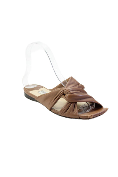 Jimmy Choo Womens Double Strap Twist Slide Sandals Brown Leather Size 36