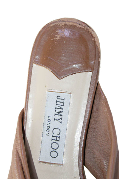 Jimmy Choo Womens Double Strap Twist Slide Sandals Brown Leather Size 36