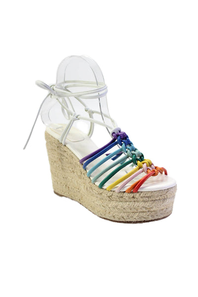 Chloe Womens Platform Rainbow Strappy Sandals White Multi Leather Size 37