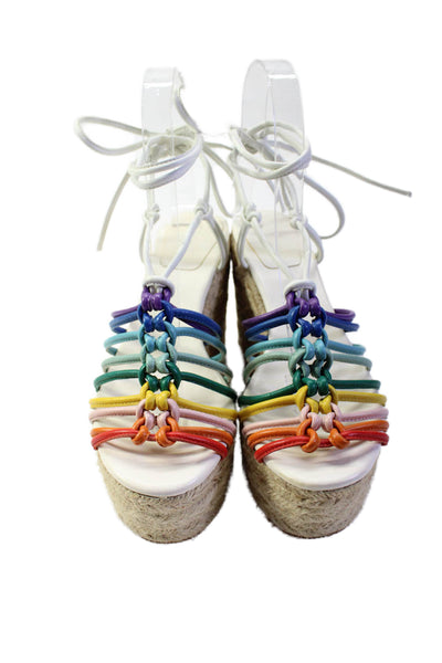 Chloe Womens Platform Rainbow Strappy Sandals White Multi Leather Size 37