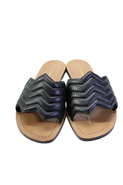 Nicholas Kirkwood Womens Chevron Leather Quilted Slide Sandals Black Size 36.5