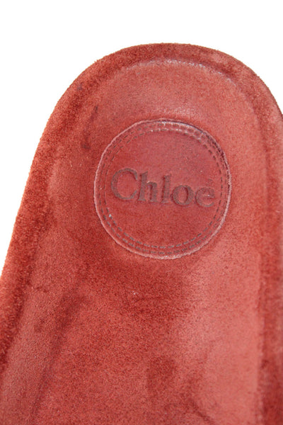 Chloe Womens Single Braided Strap Slide Sandals Red Leather Size 37