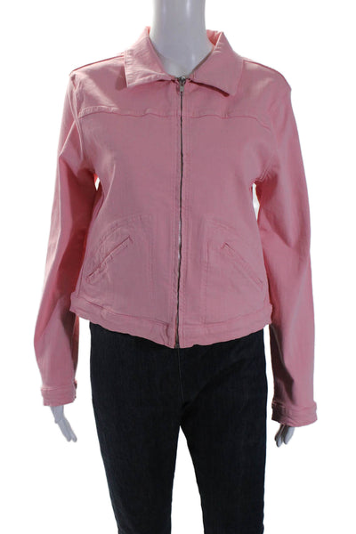 Elliott Lauren Womens Cotton Colored Denim Zipped Collared Jacket Pink Size 12