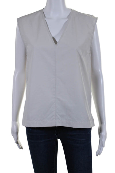 Kal Rieman Womens Cotton Blend V-Neck Sleeveless Pullover Blouse Top Beige Size