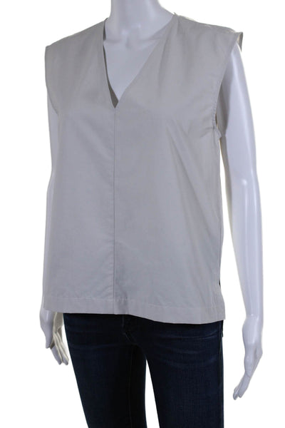Kal Rieman Womens Cotton Blend V-Neck Sleeveless Pullover Blouse Top Beige Size
