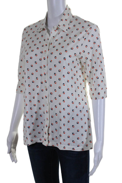 Tory Sport Womens Cotton Geometric Print Short Sleeve Polo Shirt White Size M