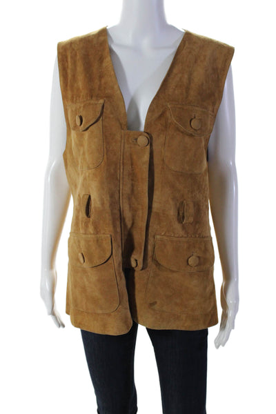 Vera Pelle Womens Suede Chestnut V-neck Full Zip Sleeveless Vest Jacket Size 44