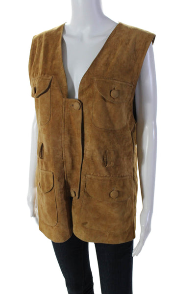 Vera Pelle Womens Suede Chestnut V-neck Full Zip Sleeveless Vest Jacket Size 44