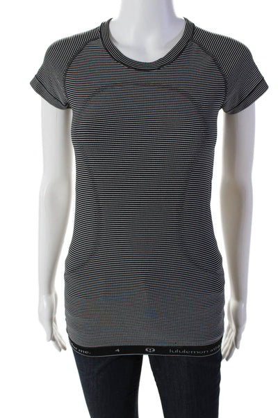 Lululemon Womens Short Sleeve Striped Athletic Top Black Size 4