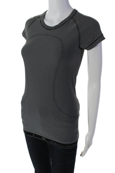 Lululemon Womens Short Sleeve Striped Athletic Top Black Size 4