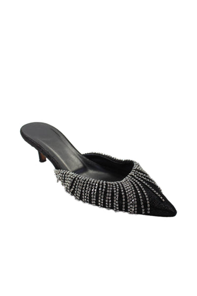 Area Womens Jeweled Pointed Toe Slide On Kitten Heel Mules Pumps Black Size 38 8